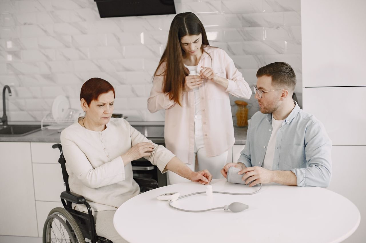 The Art of Drawing Readers In: Your attractive post title goes here A family assists in measuring blood pressure at home, promoting healthcare awareness.